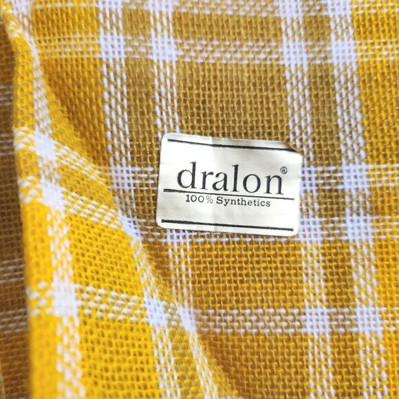 Vintage Dralon Card Table Cloth Cover  Synthetic Plaid Mustard Yellow Tablecloth - Picture 7 of 7